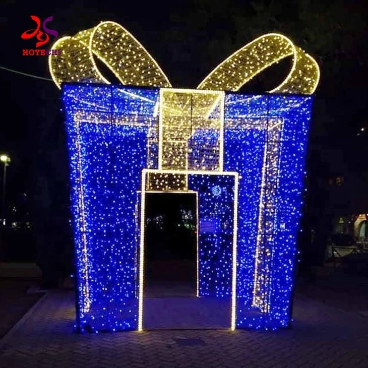 Outdoor Green Unique 3d Led Acrylic Christmas Gift Box Party Garden Park Decoration Lighting